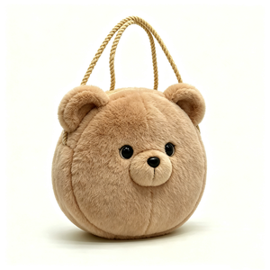 customized Plush bear handbag with <b>rope</b> handles,Cute teddy bear plush bag,<b>Light</b> brown bear plush handbag,Round bear plush bag - Product Image 1