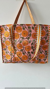 Hecho a mano acolchado ecológico algodón Floral para Rosa naranja Tote bolso de hombro indio bloque estampado moda estilo sólido Shopper - Product Image 3