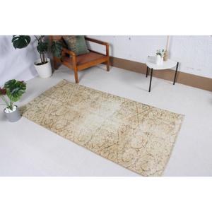 3.1x6.2 ft Vintage Accent Rug, <b>Brown</b> Green Turkish Moroccan <b>Wool</b> Rug - Product Image 2