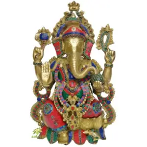 주님 황동 Ganesh 동상 행운 하나님 Vinayaka 신 동상 사원 금속 손으로 만든 Gajanan 조각