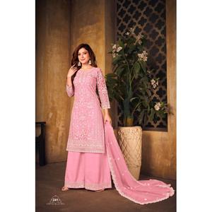 Traje Salwar Kameez de Diseñador con Dupatta, Ropa India y Pakistaní para Mujer, Bordado con Cordones, Trabajo en Malla de Seda, Precio Bajo al por Mayor - Product Image 1