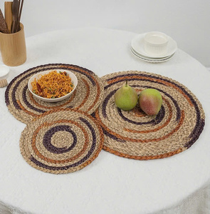 Handmade Classic 100% Bamboo Seagrass Cornhusk Rectangular Placemat Light Cork Coasters Set for Home Kitchen <b>Table</b> <b>Dinner</b> - Product Image 1