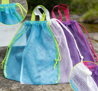 Sacs de shopping en filet de nylon et polyester recyclables portables multicolores avec cordon de serrage, sacs de plage et de maillot de bain