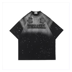 เสื้อยืดผ้าฝ้ายโอเวอร์ไซส์สำหรับผู้ชายเสื้อเชิ้ตแขนสั้นพิมพ์ลาย DTG งานเย็บปะแขนสองชั้นเข้ารูป - Product Image 1