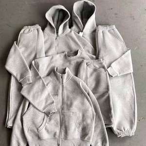 2 Piece Custom <b>Drop</b> Shoulder Heavy 100% Cotton Full Zip up Flare Tracksuit for Men Zipper Sweatsuit Sweatpants and Hoodie Set - Product Image 1