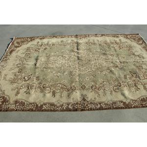 Vintage 5,4x8,7 ft Rug, Large Turkish Rug, <b>Brown</b> Striped <b>Wool</b> Rug - Product Image 2
