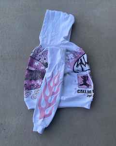 Sweat-shirt lourd personnalisé, délavé à l'acide, décoloration au soleil et patch graphique brodé, coupe et couture, dessin animé pour hommes - Product Image 4