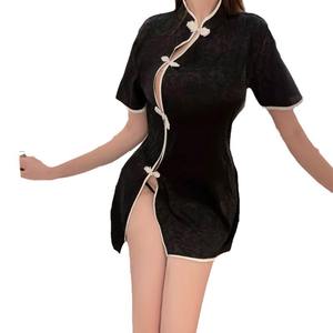 2026 Lencería Cheongsam Sexy de Talla Grande Estilo Retro para Mujer, con Abertura Alta, Conjunto de Tentación Estilo Uniforme, con Tanga - Product Image 6