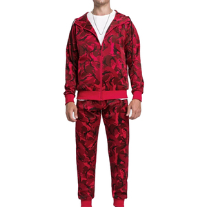 Conjunto Deportivo de Camuflaje Rojo para Hombre, Talla Grande, para Invierno, con Sudadera con Cremallera y Cordón Ajustable - Product Image 1