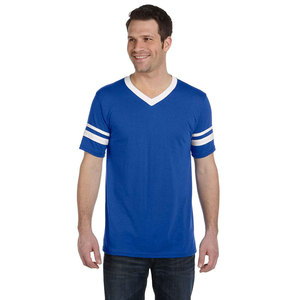 Camiseta azul real con cuello en V para hombre, camiseta informal básica de manga corta de algodón sólido Premium, camiseta sostenible anticontracción - Product Image 1
