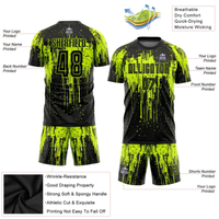 Uniforme de football personnalisé pour hommes |   Kit Cyber-Drip Winter Black Neon Lime pour joueur |   Manches courtes respirantes 100% polyester