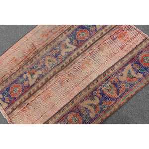 Turkish Rug 2.9x3.4 ft Vintage Patchwork <b>Red</b> Blue <b>Wool</b> Rug with Latex Backing - Product Image 4