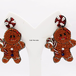 Wholesale New Elegant <b>Pink</b> Christmas Handmade Beads & Rhinestone Imitation Pearl <b>Bow</b> Tree Earrings for Women beaded earrings - Product Image 1