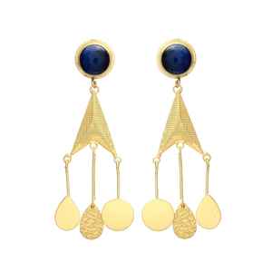 Hermoso diseño único en forma de Cono chapado en oro con pendientes colgantes de piedras preciosas de lapislázuli brillantes - Product Image 1