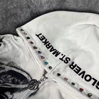 Venta al por mayor de sudaderas con capucha lavado ácido Rhinestone adornado Streetwear Sudadera con capucha de gran tamaño hombres mujeres logotipo personalizado proveedor