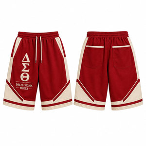Delta Sigma Theta <b>Red</b> And Cream Cotton Bermuda <b>Shorts</b> With Front Logo Drawstring Waist Casual Style - Product Image 4