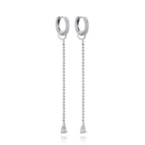 Pendientes Largos con Diseño de Cadena de Bolas y Perlas, Plata de Ley 925, Chapados en Oro, Joyería Fina Turca, Regalo - Product Image 3