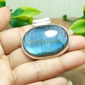 Natural Top Quality Large <b>Blue</b> Fire Labradorite Gemstone Pendant <b>Necklace</b> 925 Sterling Silver Pendant Jewelry Gift for Women - Product Image 2