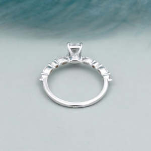 IGI Certified Emerald Cut Engagement <b>Ring</b> with Pave <b>Diamond</b> Band White Gold-<b>Diamond</b> <b>Rings</b> - Product Image 4