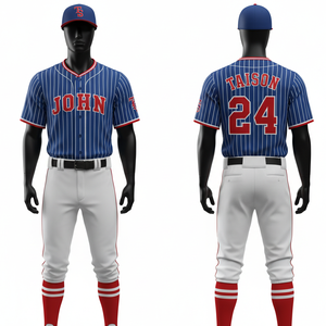 Uniforme de Béisbol para Hombre de Alta Calidad, 180 GSM, Poliéster, Jersey Rojo con Botones, Pantalones Blancos con Ribete en Contraste, Logotipo Personalizado en Tela Tackle Twill - Product Image 5