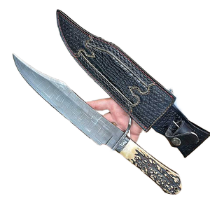 Cuchillo Bowie de Caza de Acero Inoxidable de Alta Calidad con Mango de Madera, Funda de Cuero y Hoja de Punta Fija para Exteriores - Product Image 1
