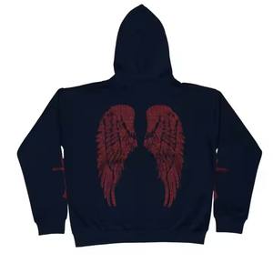 Custom Streetwear Heavy Weight <b>Black</b> Rhinestone <b>Hoodie</b> with Embroidery & Printing Custom Logo Unisex Oversize Mens <b>Zip</b>-Up <b>Hoodie</b> - Product Image 2