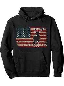 Sudadera con capucha de algodón 100% para hombre, diseño de bandera americana de alce, sudadera informal de cazador orgulloso, suave y transpirable - Product Image 1