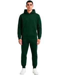 Ensemble de survêtement en molleton vert foncé unisexe, sweat-shirt et pantalon de jogging, tenue décontractée streetwear, coton doux, chaud pour l'hiver, conception personnalisée OEM - Product Image 1