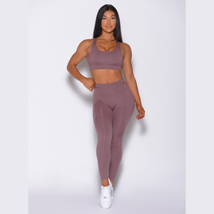 Leggings d'haltères mauve personnalisés avec poche latérale droite taille haute et vêtements de sport leggings de gymnastique à la mode pour les femmes vente en gros - Product Image 4