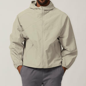 Veste de sport pour homme en polyester, coupe-vent à capuche, fermeture éclair, manches longues, poches, randonnée, camping, tenue de loisirs - Product Image 1