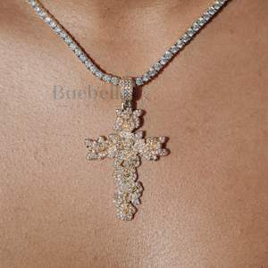 Fashion Rose <b>Cross</b> Moissanite Pendant <b>Necklace</b> 925 <b>Silver</b> & 18K Gold Plated Stylish Iced out Design For Women - Product Image 2