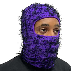 Hip Hop Hiver Masque de Ski Complet Fourrure Fourrure Fuzzy Grassy Knit Masque de Ski Distressed Balaclava Avec Logo Personnalisé - Product Image 6