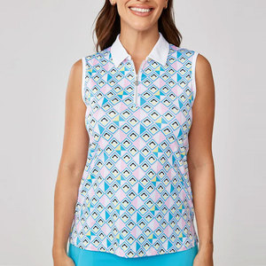 Vente directe usine – T-shirt polo sans manches pour femme, haute qualité, col zippé, motif uni, en maille tricotée – Meilleure vente - Product Image 3