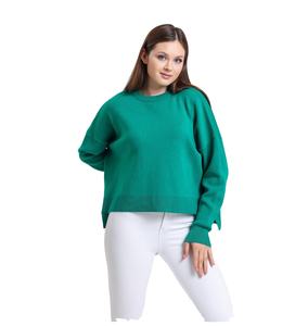 Autumn Winter Women's Elegant Solid Green <b>Knitted</b> Pullover Casual Soft Crew Neck <b>Sweater</b> with <b>Loose</b> Long Sleeve Letter Design - Product Image 1
