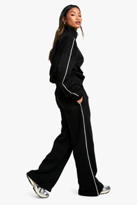 Nuevo diseño de detalle de tuberías con cremallera a través de chándal de pierna recta para mujer con capucha y Jogger conjunto de 2 piezas para gimnasio informal y ropa deportiva - Product Image 3