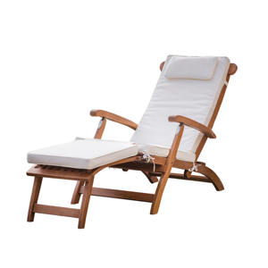 Chaises longues Jalen en bois massif, meubles de jardin avec coussins, finition naturelle pour usage extérieur - Product Image 2