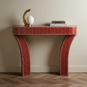 โต๊ะคอนโซลฝังกระดูกสีเหลืองลายดอกไม้และขาโค้งมีจำหน่ายในราคาขายส่ง - Product Image 5