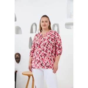 RMG Women's Plus Size Pink Viscose Woven <b>Shirt</b>, Mandarin Collar with <b>Epaulet</b> Details, Regular Fit for Daily Wear - Product Image 1