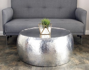 Table basse moderne en métal écologique avec placage nickel martelé pour la décoration de la maison, salon et tables d'appoint de hall - Product Image 4