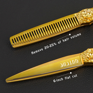 กรรไกรตัดผมสแตนเลส6นิ้วแบบมืออาชีพน้ำหนักเบาปลายแหลมสีทองด้ามจับปานกลางร้านทำผมตรง - Product Image 4
