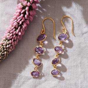 Boucles d'oreilles pendantes en argent sterling 925 de haute qualité avec améthyste et forme de galet naturel pour femmes, idéales pour les occasions festives - Product Image 2