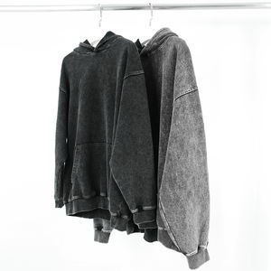 Sweat-shirt à capuche surdimensionné vintage noir délavé de luxe à manches longues pour homme, fait sur mesure - Product Image 2