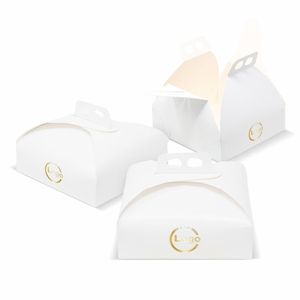 Boîtes à gâteaux personnalisées brillantes blanches avec poignée en matériau recyclé imprimées UV en 1 couleur - Product Image 2