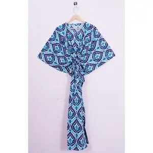 Amazing New Summer Collection Hand Block Printed Cotton Long Kaftan Ladies Night Wear Dress Pretty Comfortable For Cozy Nights