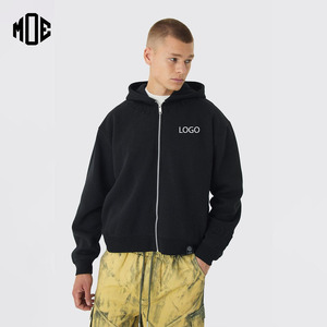 Unisex เสื้อกันหนาวมีฮู้ดผ้าคอตตอน100% สำหรับผู้ชาย, เสื้อฮู้ดมีซิปสีดำระบายอากาศได้ดีผ้าคอตตอนสี - Product Image 1