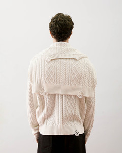 Suéter de Hombre para Invierno, Sólido, Transpirable, Casual, de Manga Larga, Tejido de Cable, 100% Algodón, con Bordado Técnico, Corte Regular, Estilo Informal - Product Image 2