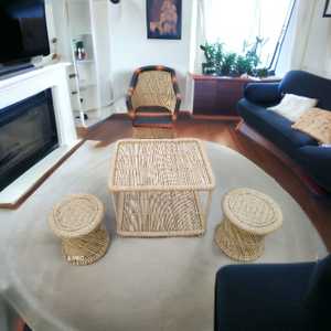 Royal Design Comfortable Bamboo Wicker Rattan <b>Sofa</b> Table Ottoman Furniture Set for Home Living Room Garden Villa Park Workshop - Product Image 1