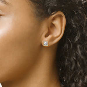 Pendientes de Botón con Halo de Corte Princesa Cuadrado, Plata, Moissanita, Piedras con Aspecto de Diamante, Joyería Brillante para Mujer, Regalo Elegante - Product Image 3