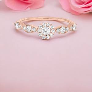 Elegante anillo de compromiso de Halo de moissanita creado en laboratorio de 0,45 quilates para mujer, anillos de diamantes exclusivos de oro sólido o plata esterlina - Product Image 1