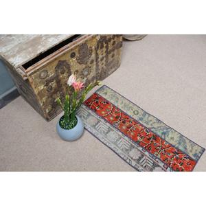 Vintage Small Rug, 1.3x2.9 ft Turkish Rug, <b>Red</b> <b>Wool</b> Rug - Product Image 5